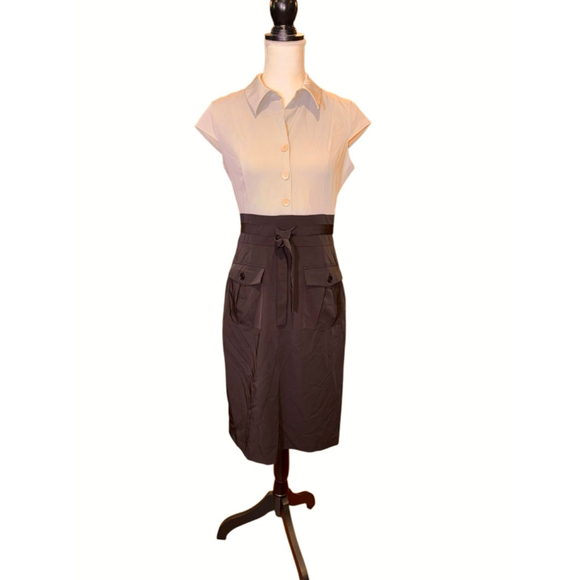 Calvin Klein Dresses & Skirts - Women's Calvin Klein Beige Black Collared Sheath Dress approx size 6 see measure